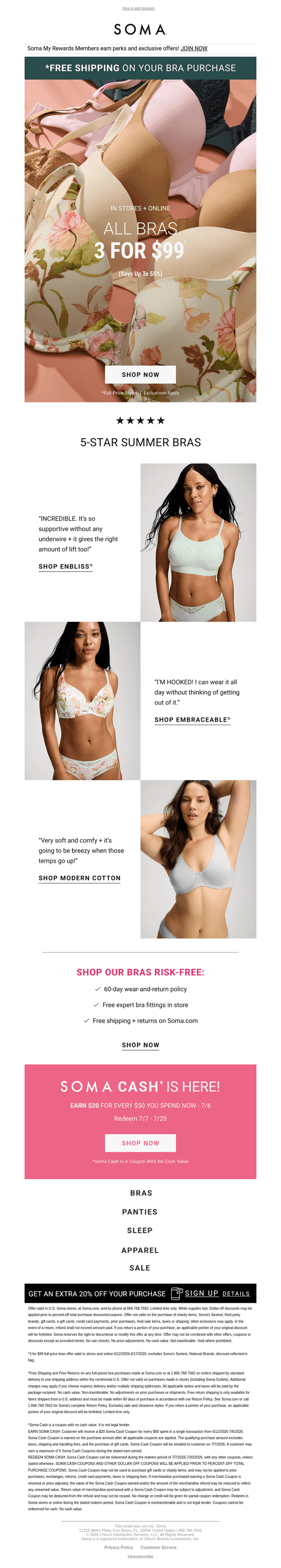 3/$99 for 5-Star Summer Bras!