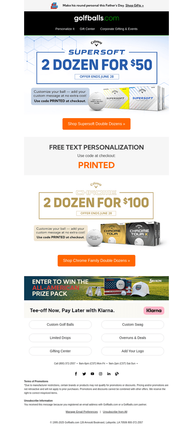 Golfballs email from Sun, Jun 14, 2026