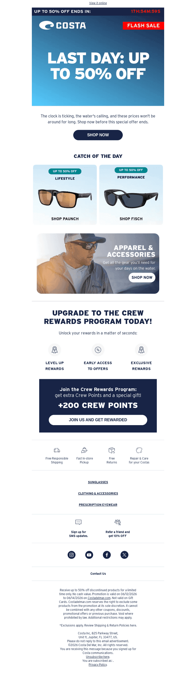 Costa Sunglasses email from Sun, Jun 14, 2026