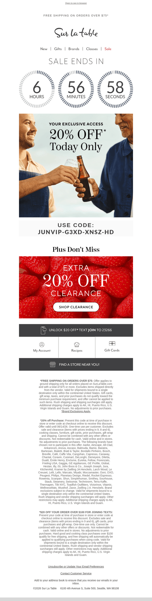 Sur La Table email from Mon, Jun 15, 2026