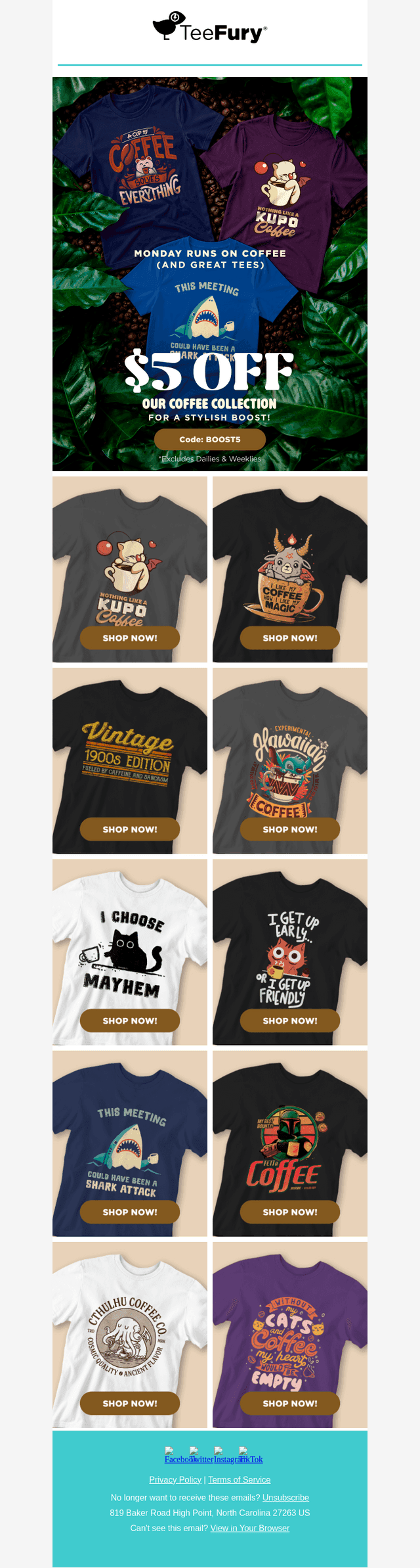 Save $5 on our coffee-themed tees TODAY!⚡