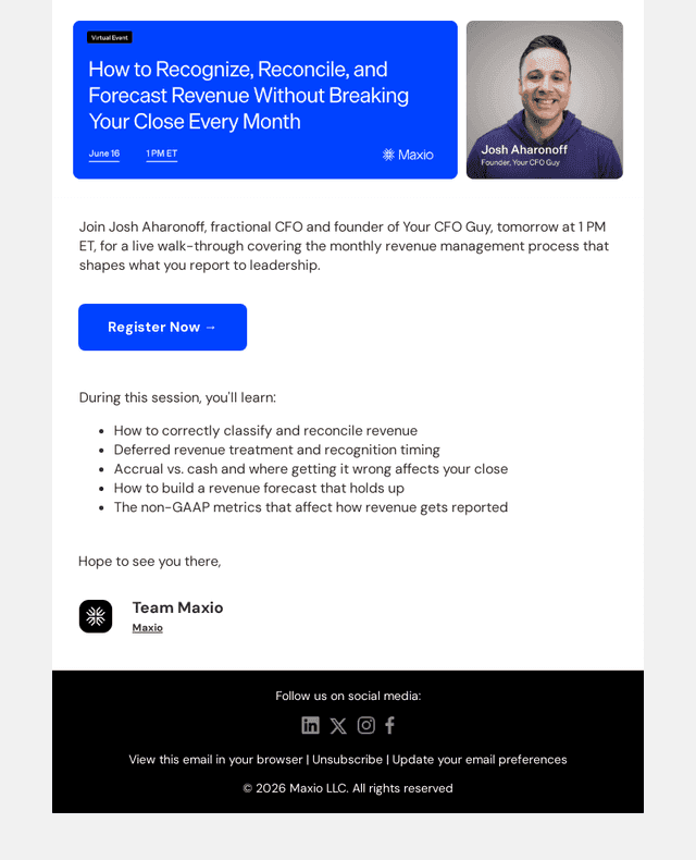 Maxio email from Mon, Jun 15, 2026