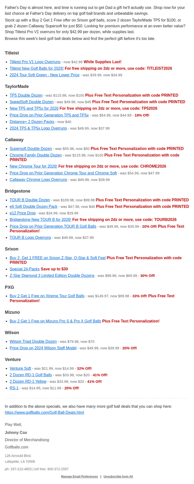 Golfballs email from Tue, Jun 16, 2026
