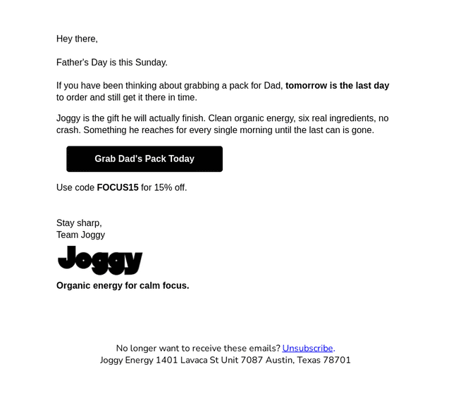 Joggy email from Wed, Jun 17, 2026