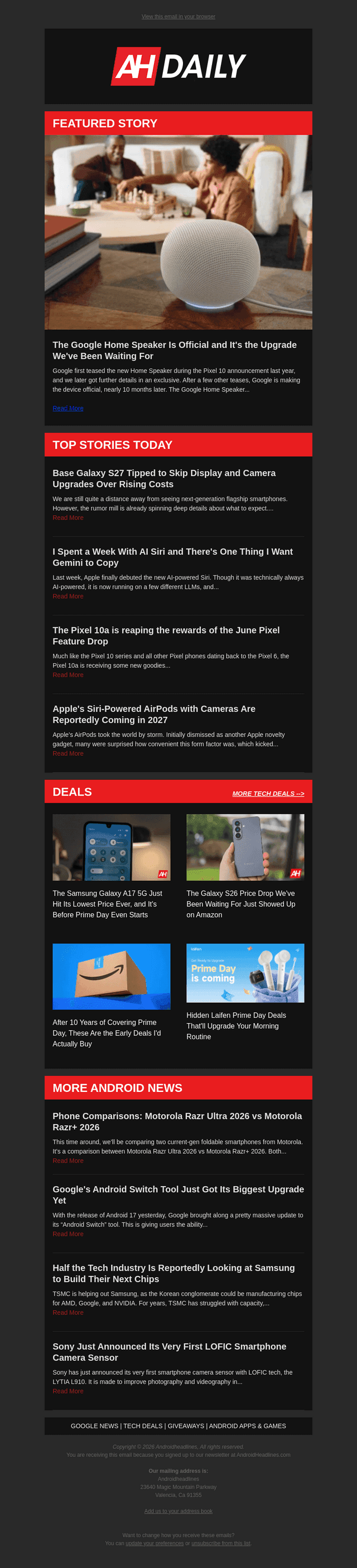 Android Headlines email from Wed, Jun 17, 2026