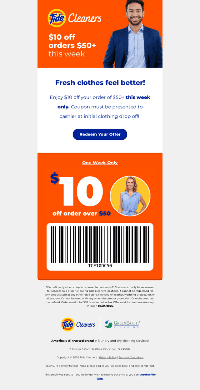 Tide Cleaners email from Wed, Jun 17, 2026