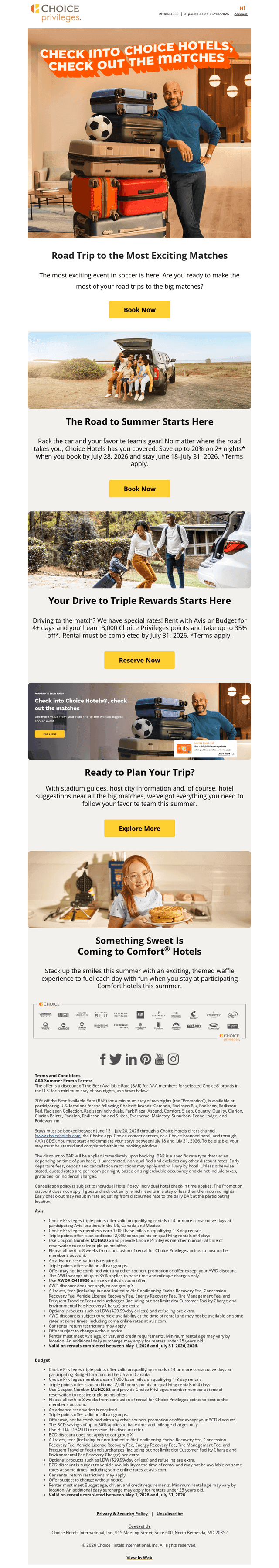 Choice Hotels email from Thu, Jun 18, 2026