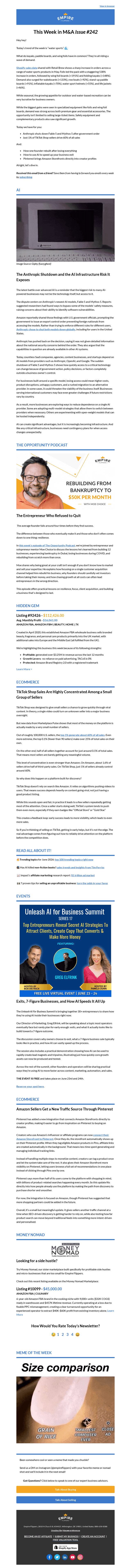 Empire Flippers email from Fri, Jun 19, 2026