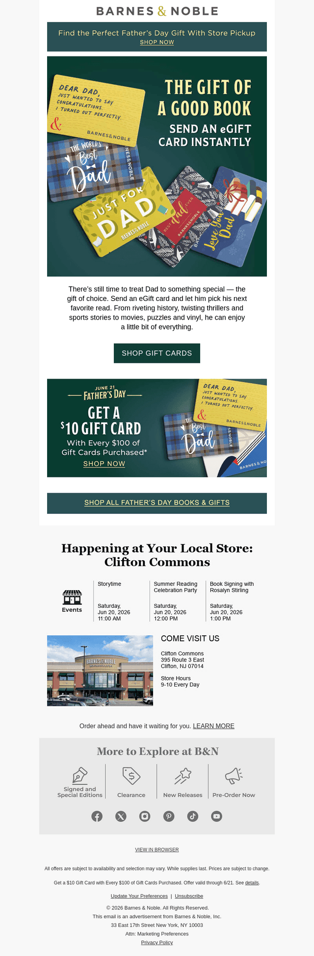 Barnes & Noble email from Sat, Jun 20, 2026