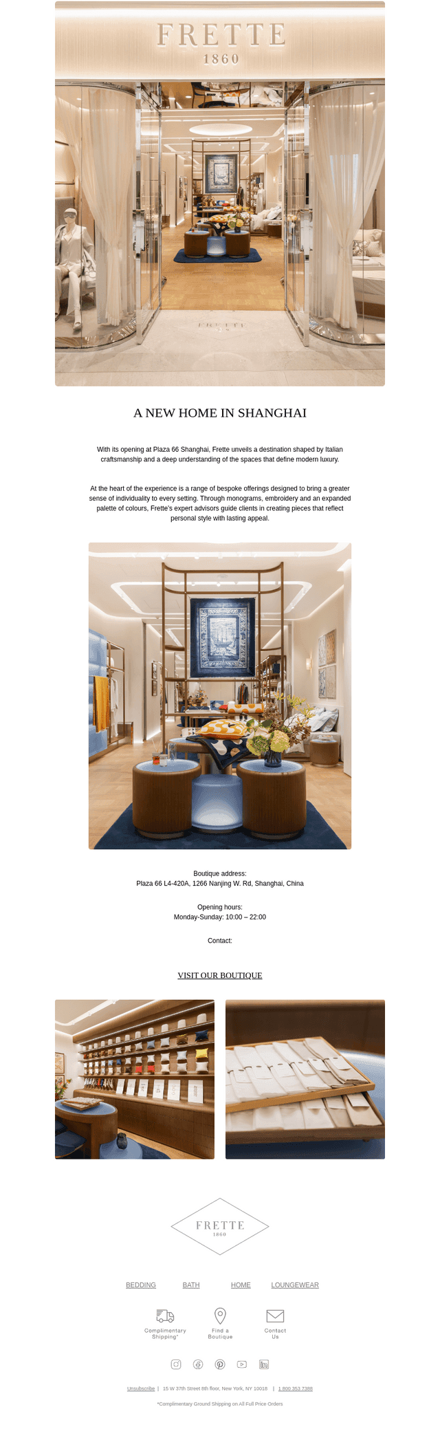 Frette Opens at Plaza 66 Shanghai