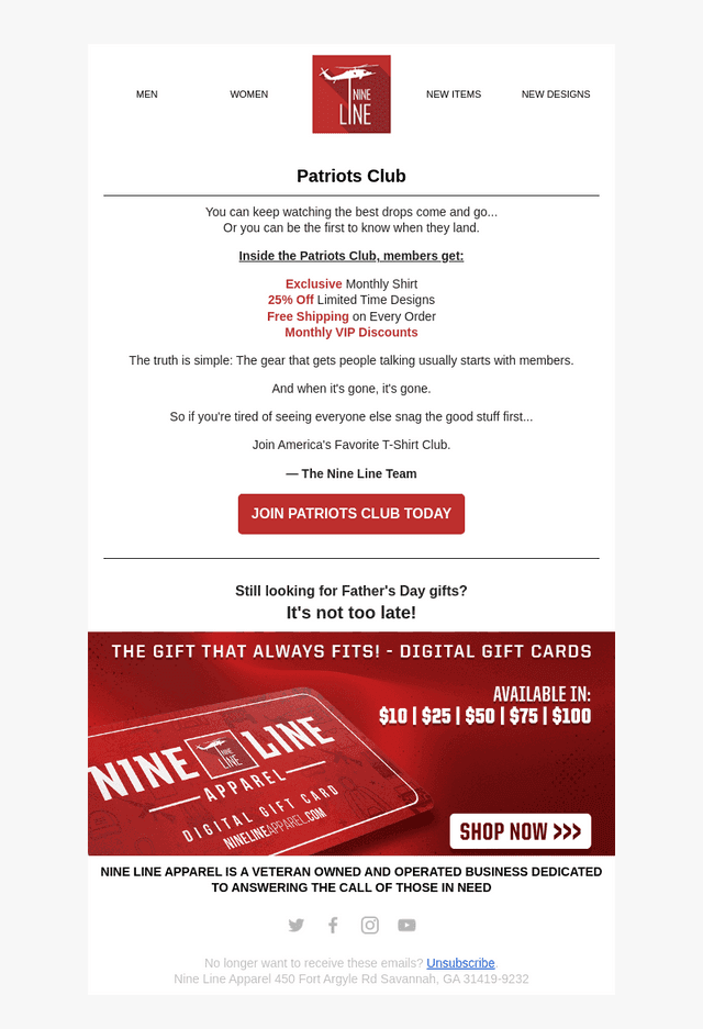 NineLineApparel email from Sat, Jun 20, 2026