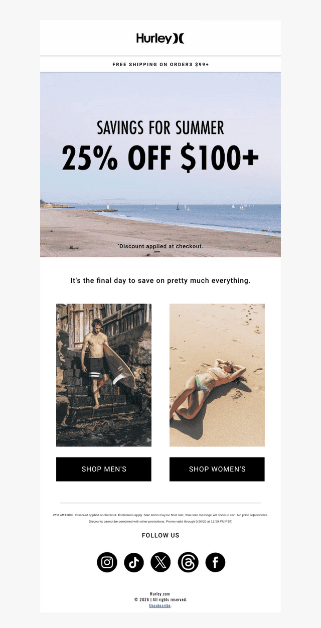 LAST CALL 😎 25% off $100+