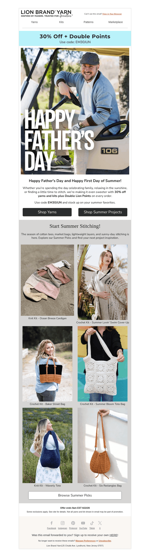Lion Brand Yarn email from Sun, Jun 21, 2026