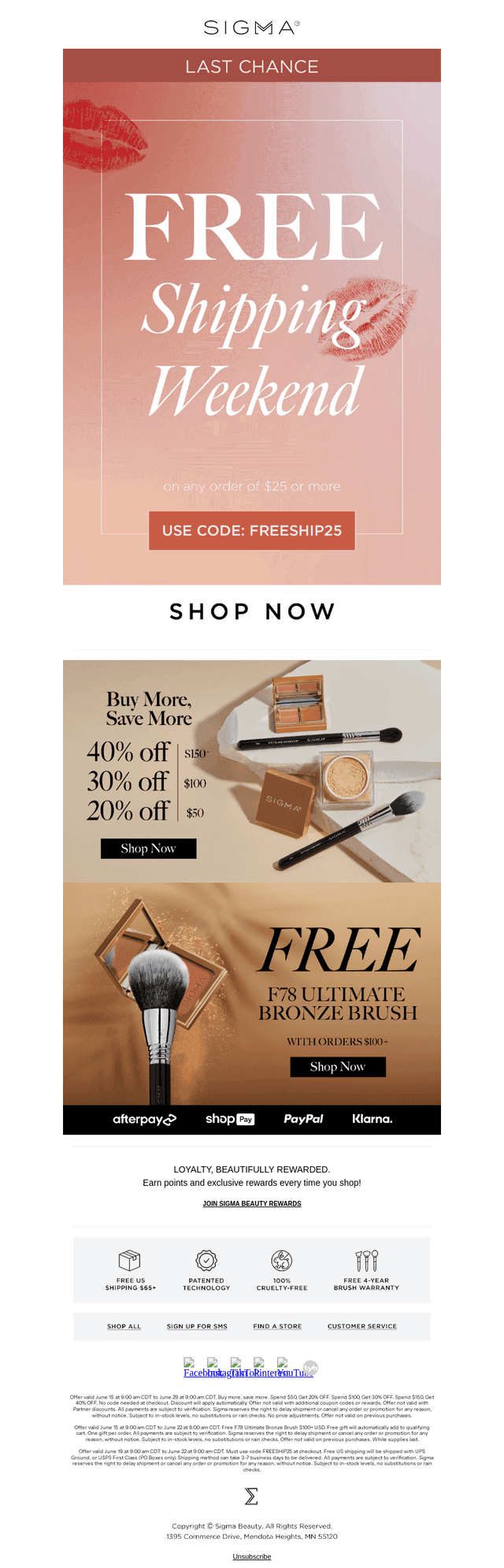 Sigma Beauty email from Sun, Jun 21, 2026
