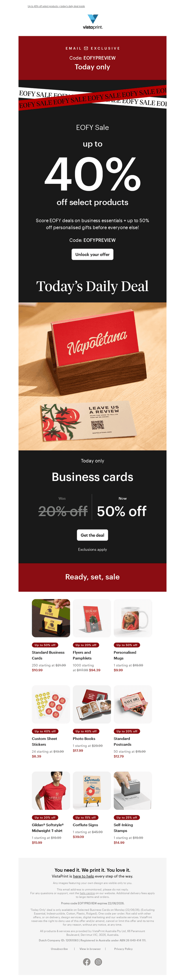VistaPrint email from Mon, Jun 22, 2026