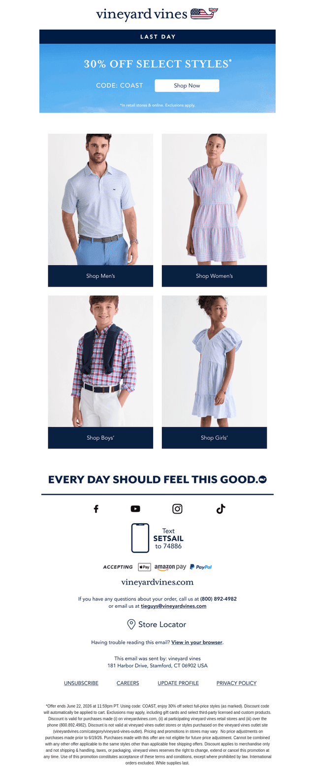 Last Day: 30% Off Select Summer Styles