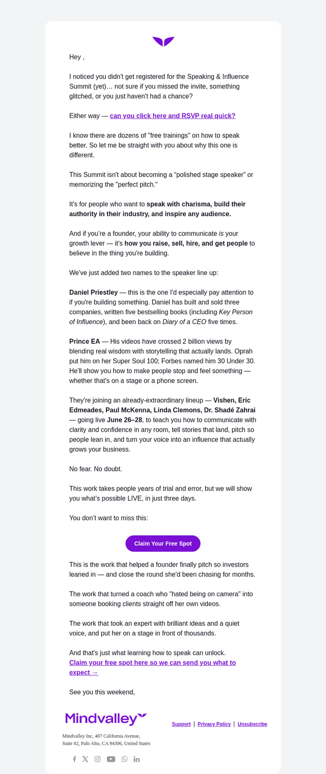 Mindvalley email from Mon, Jun 22, 2026