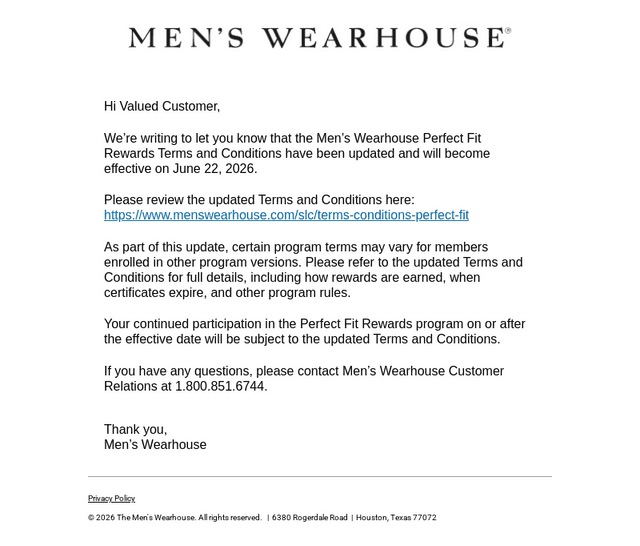 Men's Wearhouse email from Mon, Jun 22, 2026