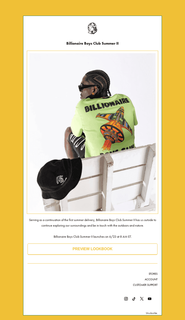 Billionaire Boys Club email from Mon, Jun 22, 2026