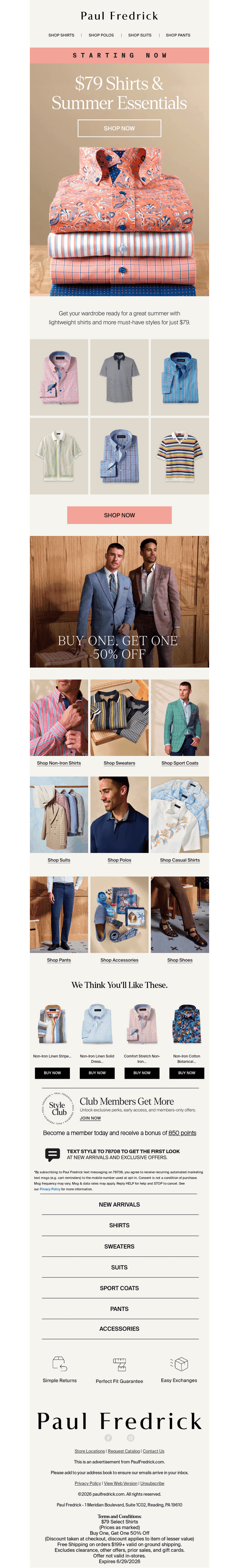 Starting now: $79 shirts & more.
