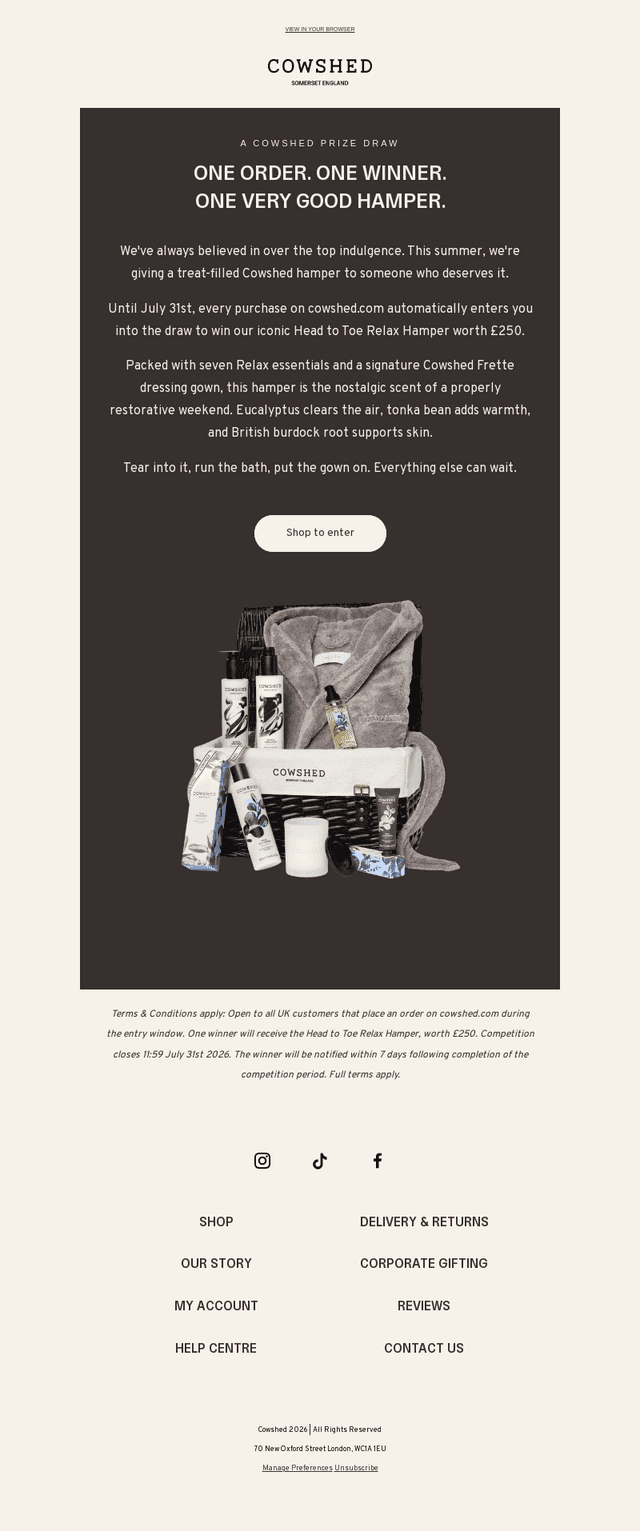 Enter to win an iconic Cowshed hamper