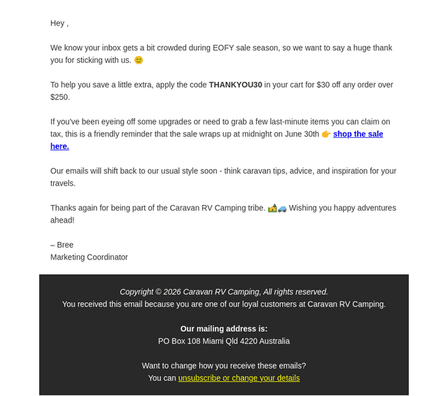 Caravan RV Camping email from Tue, Jun 23, 2026