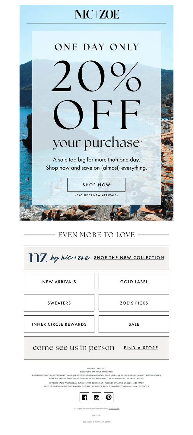 One day only: 20% off (almost) everything