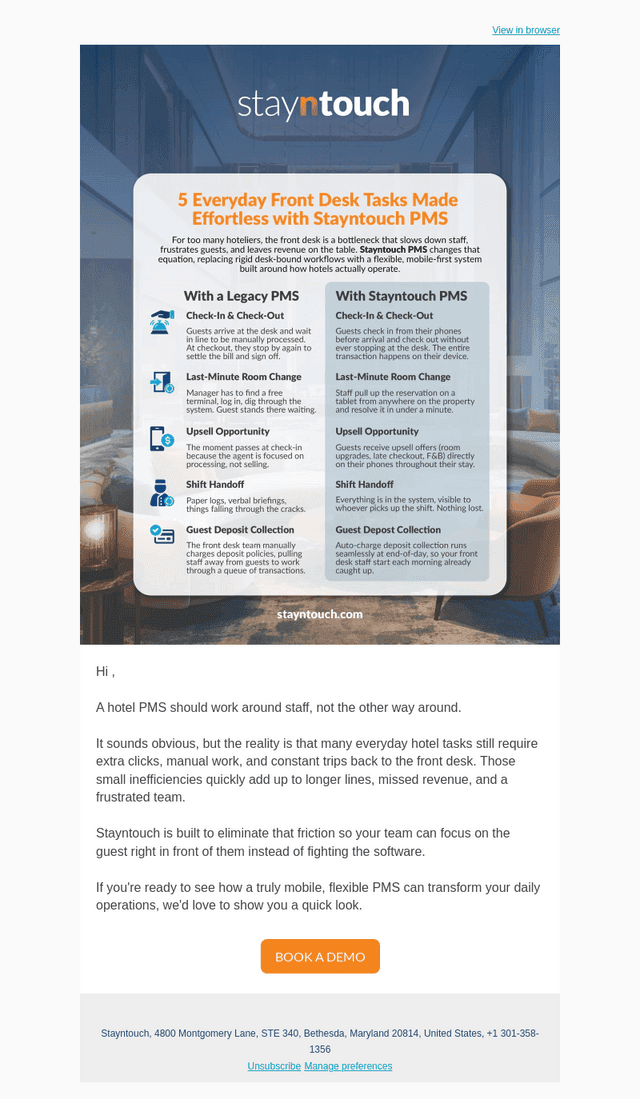 StayNTouch email from Wed, Jun 24, 2026