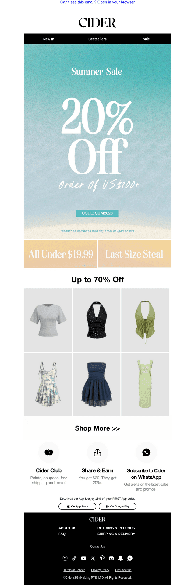 BEST CHANCE: 20% OFF $100+