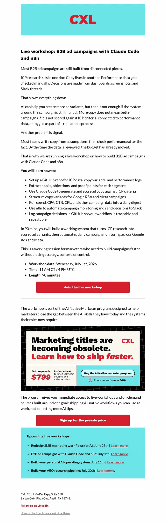 Live workshop: B2B ad campaigns with Claude Code and n8n.
