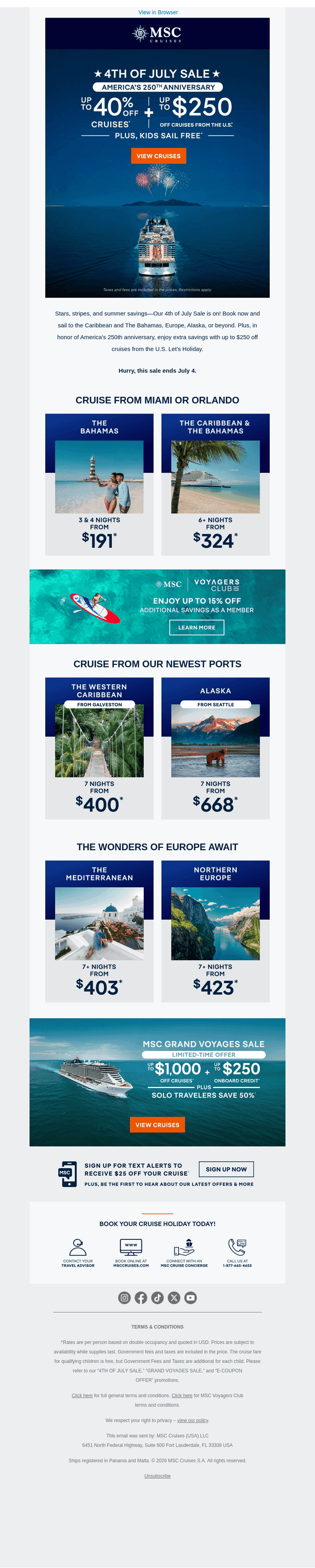 MSC Cruises email from Wed, Jun 24, 2026