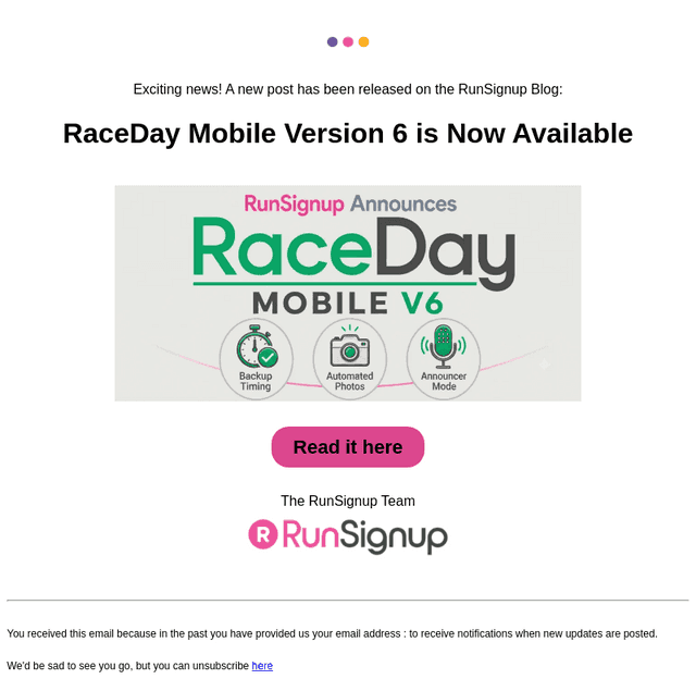 RunSignUp email from Thu, Jun 25, 2026