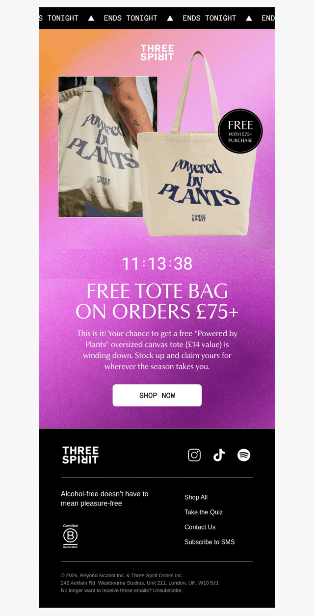 FINAL HOURS: Get a free tote bag on orders £75+