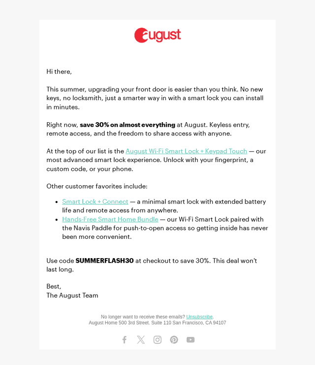 August Home email from Thu, Jun 25, 2026