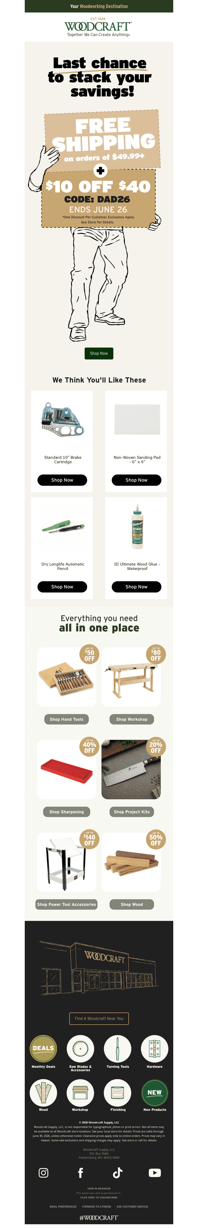 Woodcraft email from Fri, Jun 26, 2026