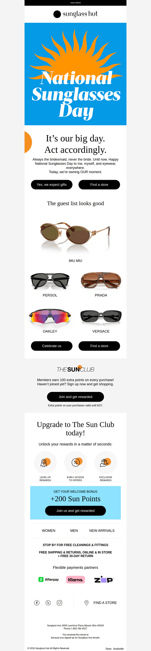 Sunglasses have a holiday? Obviously