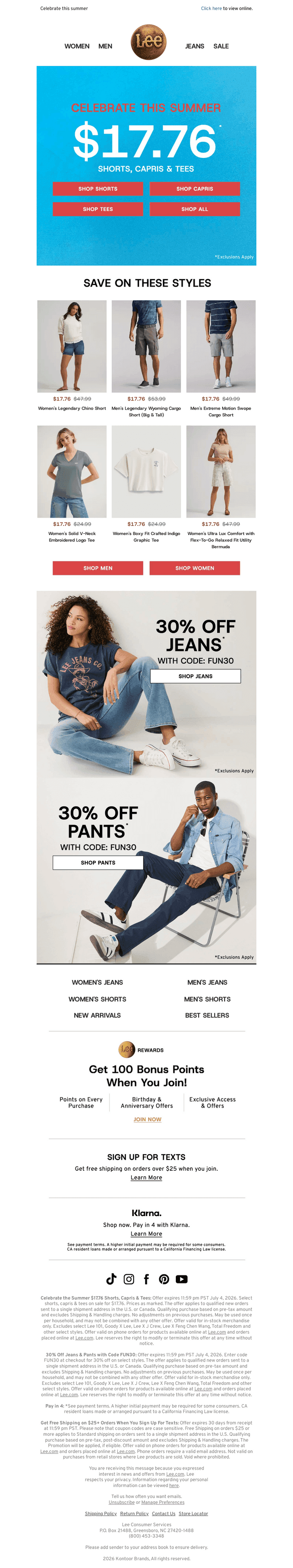 $17.76 capris, shorts, and tees