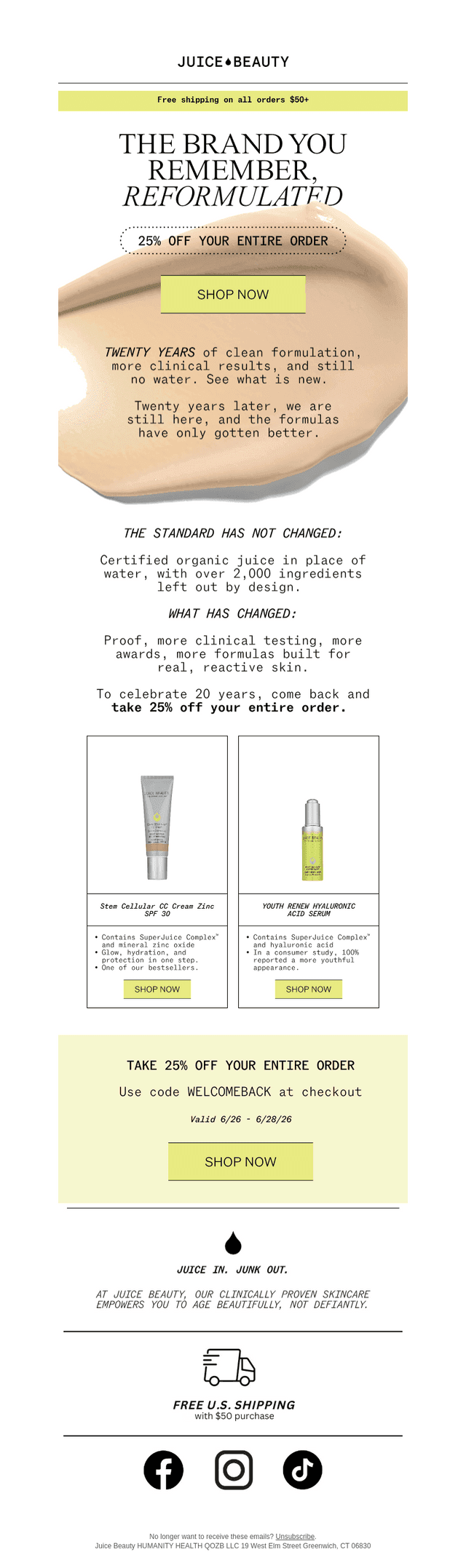 It's been a while. Take 25% off your order.