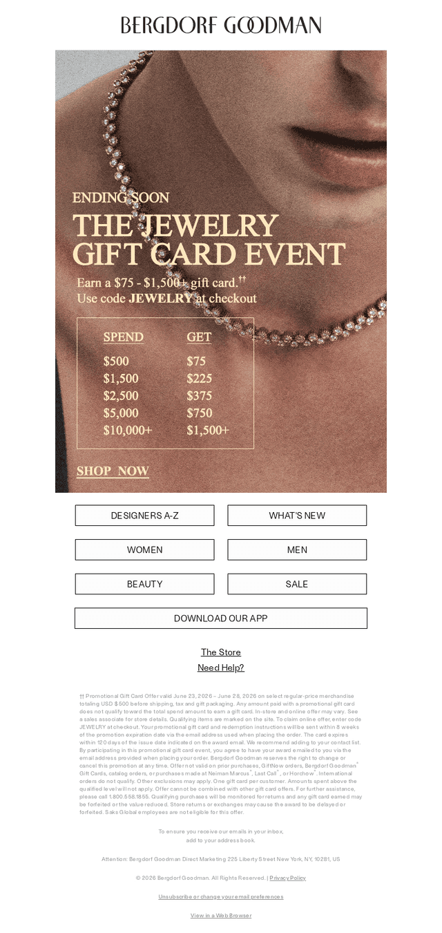 Bergdorf Goodman email from Sat, Jun 27, 2026