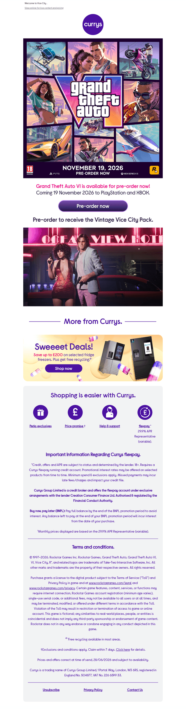 Currys email from Sun, Jun 28, 2026
