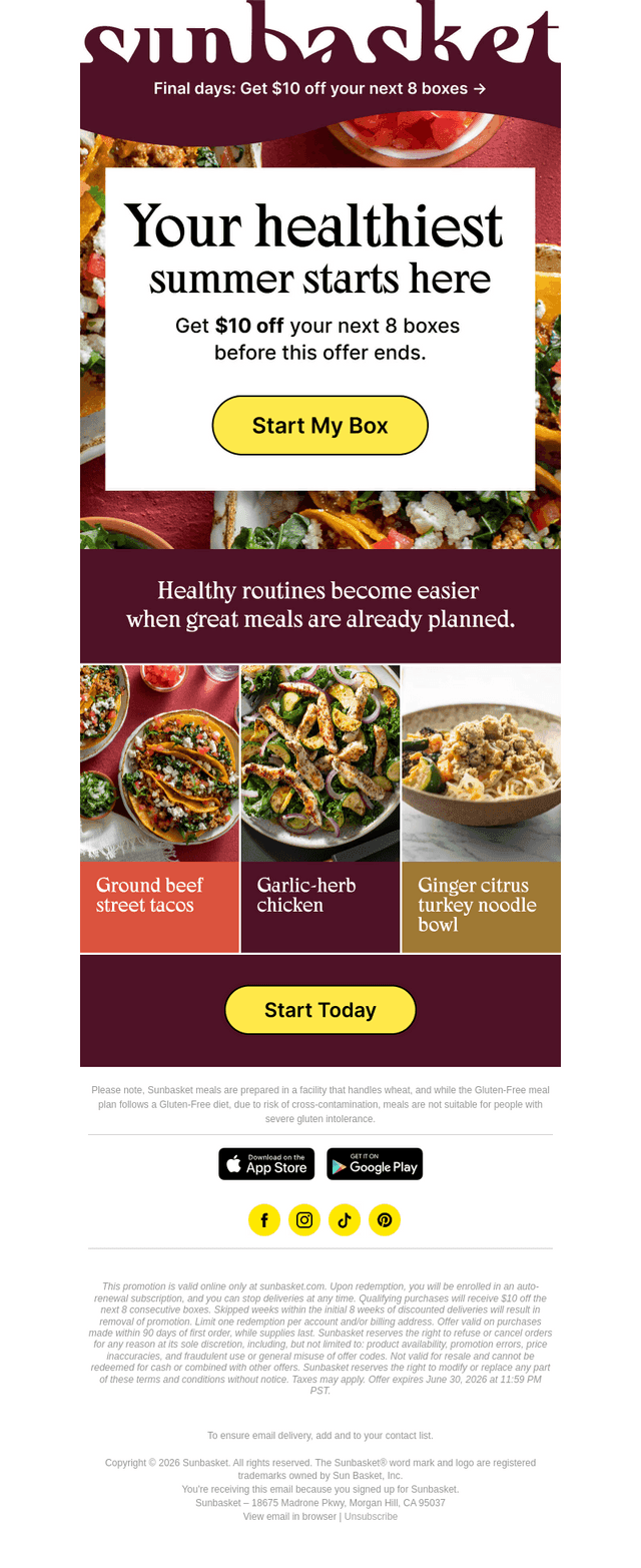 Sun Basket email from Sun, Jun 28, 2026