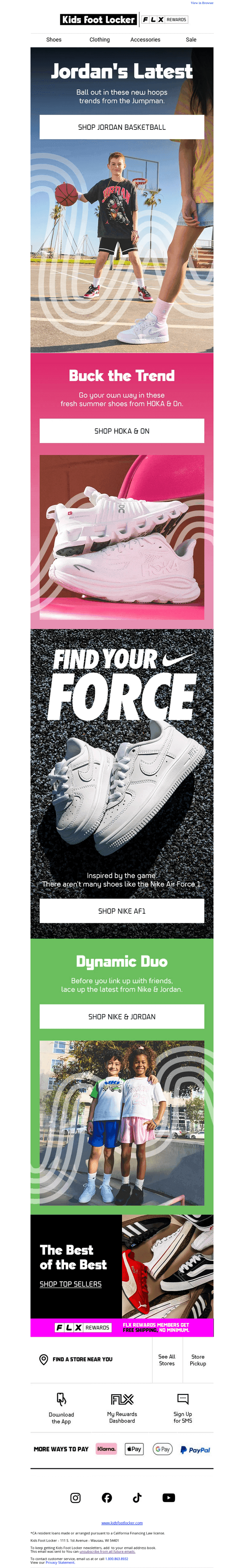 Kids Foot Locker email from Sun, Jun 28, 2026