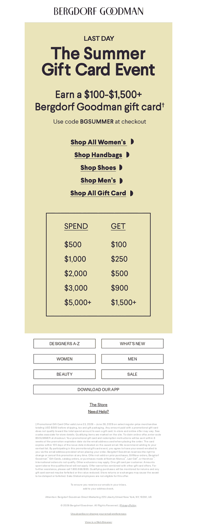 Bergdorf Goodman email from Sun, Jun 28, 2026