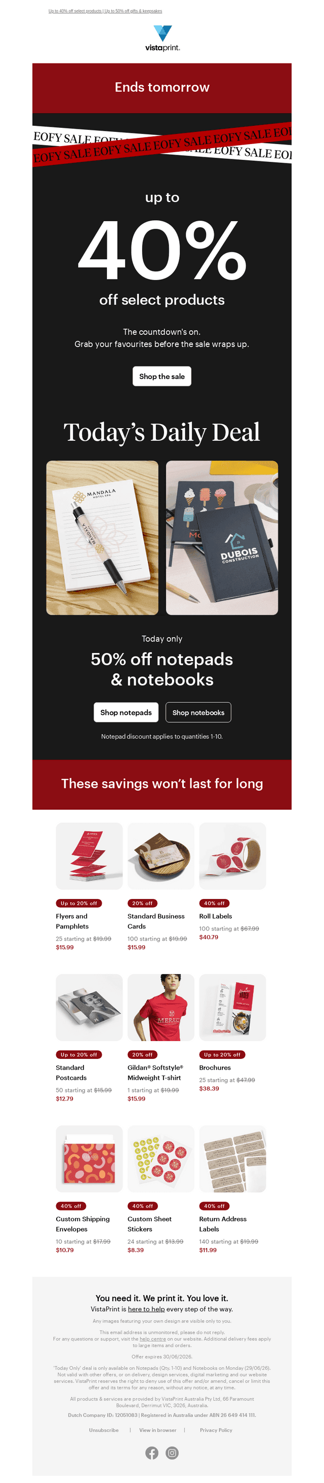 VistaPrint email from Mon, Jun 29, 2026