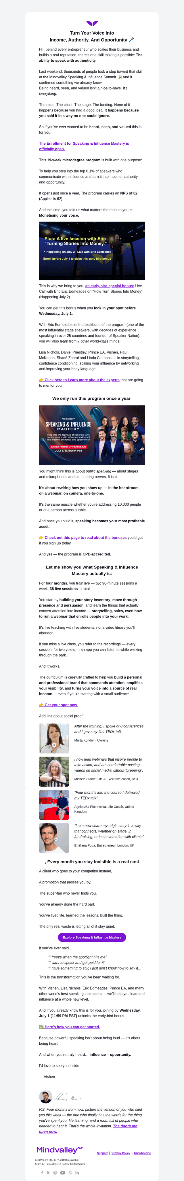 Mindvalley email from Mon, Jun 29, 2026