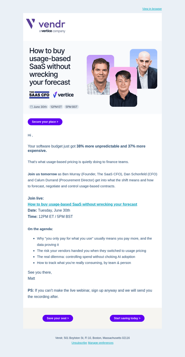 Vendr email from Mon, Jun 29, 2026