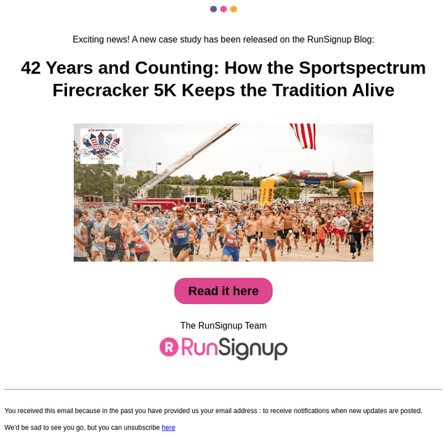 RunSignUp email from Mon, Jun 29, 2026