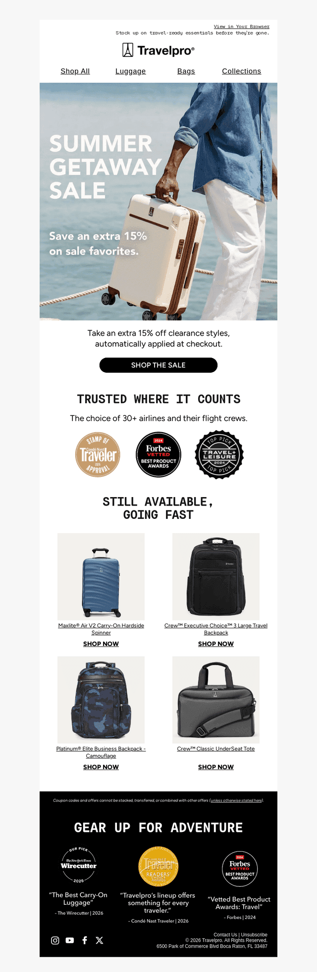 Travelpro Products email from Mon, Jun 29, 2026