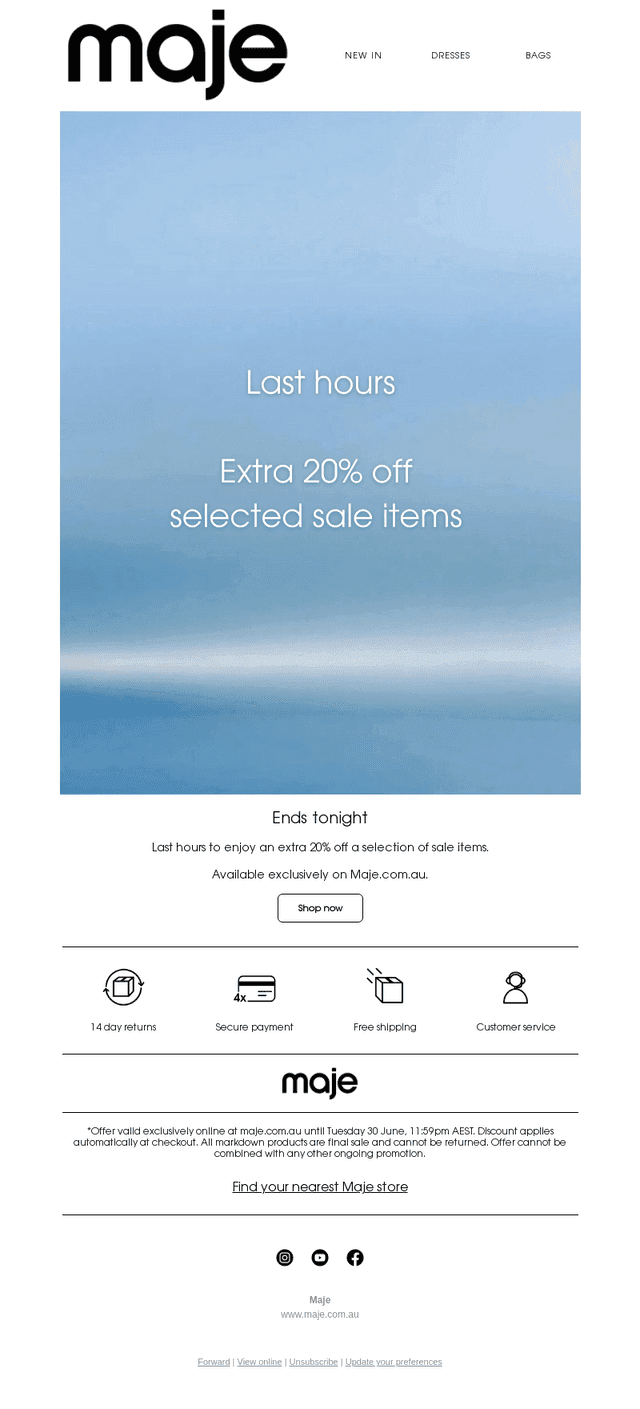 Ends tonight | Extra 20% Off*