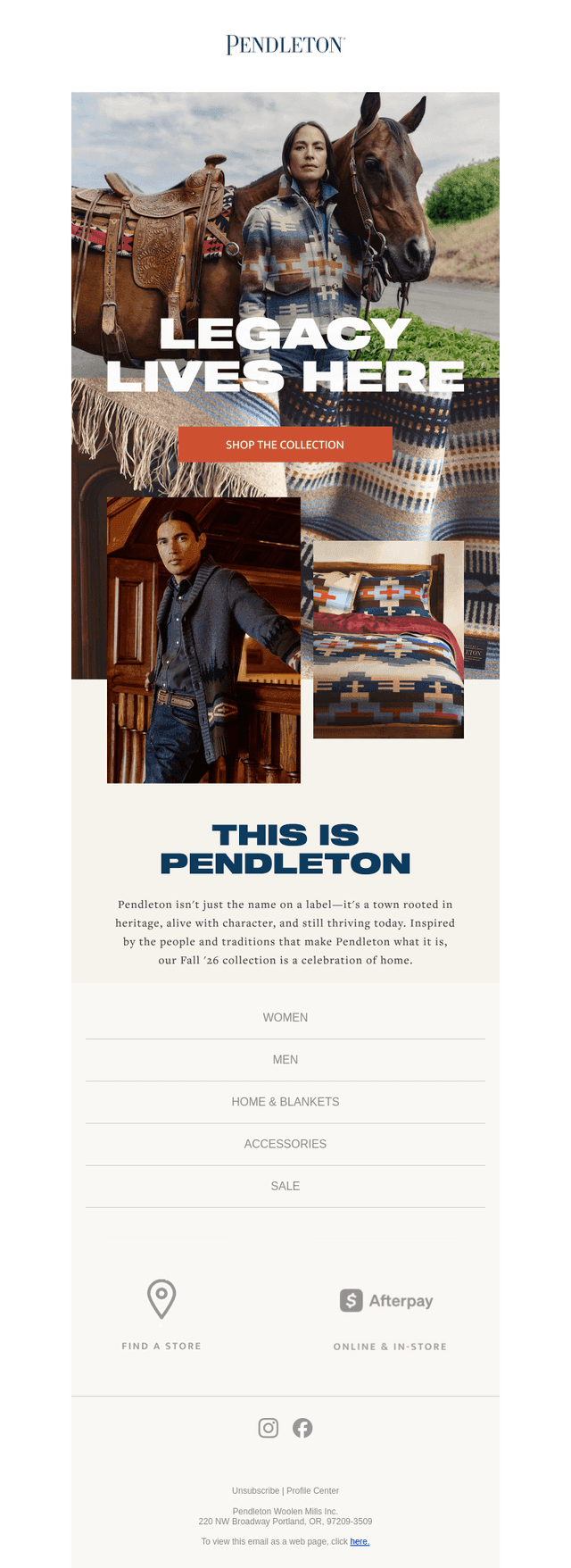 Pendleton Woolen Mills email from Mon, Jun 29, 2026